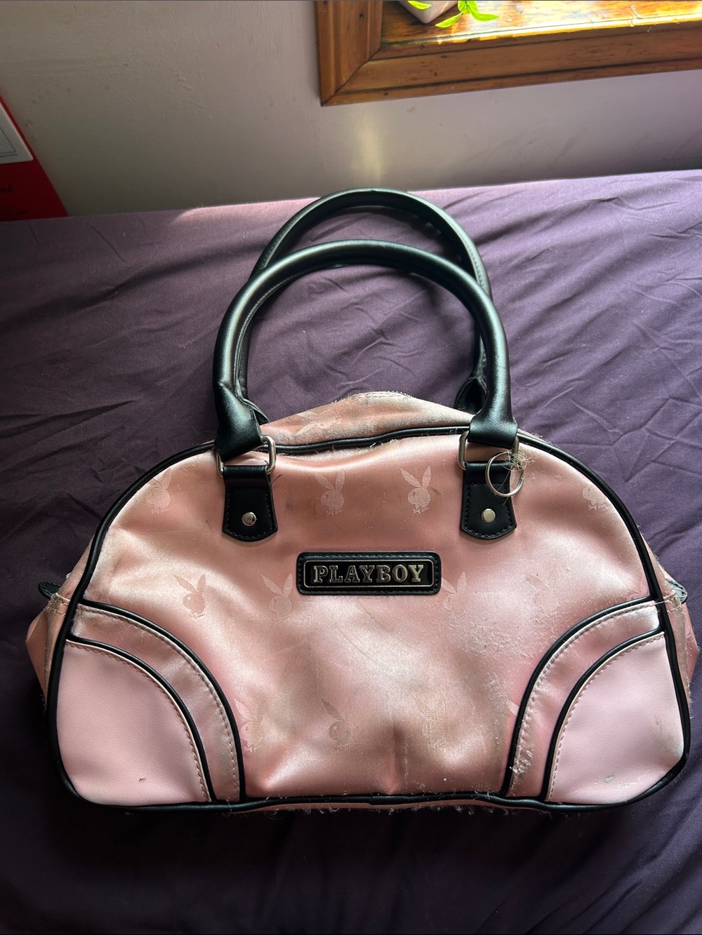 PLAYBOY Pink Satchel with Black Trim